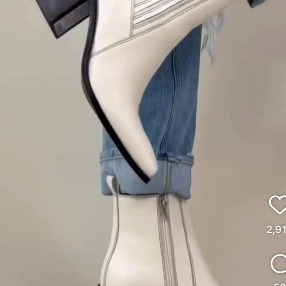 Vince Camuto White Western Ankle Boots with Black Heel - Picture 5 of 11